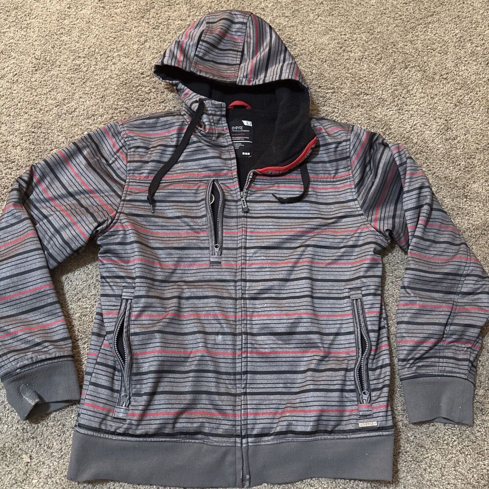 Empyre Jacket Mens Large Stripe Grey‎ Snowboarding Technical Bonded Fleece Ski